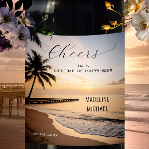 Tropical Sunset Beach Hochzeit in Urlaubsort Weinetikett