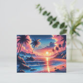 Tropical Sunset Beach Malerei Postkarte (Stehend Vorderseite)