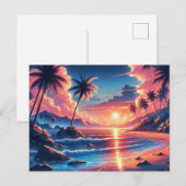 Tropical Sunset Beach Malerei Postkarte (Vorne/Hinten)