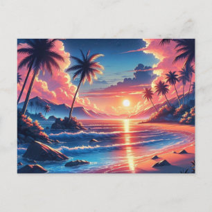 Tropical Sunset Beach Malerei Postkarte