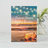 Tropical Sunset Beach Mason Jar Lights Wedding Einladung (Stehend Vorderseite)