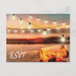 Tropical Sunset Beach Mason Jar Wedding Response Einladungspostkarte