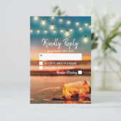 Tropical Sunset Beach Mason Jar Wedding RSVP Karte (Stehend Vorderseite)