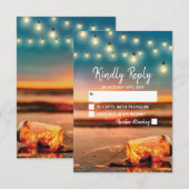 Tropical Sunset Beach Mason Jar Wedding RSVP Karte (Vorne/Hinten)