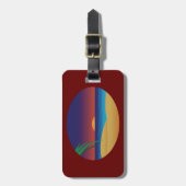 Tropical Sunset Beach Palm Blätter Ocean Waves Gepäckanhänger (Vorderseite vertikal)