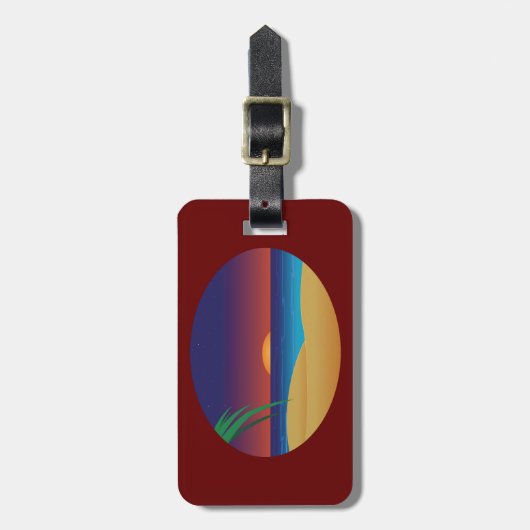 Tropical Sunset Beach Palm Blätter Ocean Waves Gepäckanhänger (Vorderseite vertikal)