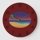 Tropical Sunset Beach Palm Blätter Ocean Waves Große Wanduhr (Vorderseite)
