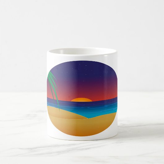 Tropical Sunset Beach Palm Blätter Ocean Waves Kaffeetasse