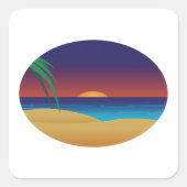 Tropical Sunset Beach Palm Blätter Ocean Waves Quadratischer Aufkleber (Vorderseite)