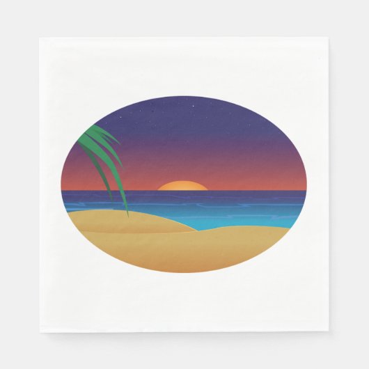 Tropical Sunset Beach Palm Blätter Ocean Waves Serviette (Vorderseite)