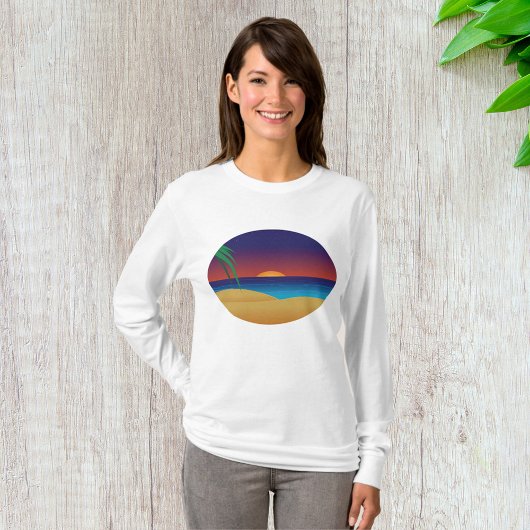 Tropical Sunset Beach Palm Blätter Ocean Waves T-Shirt