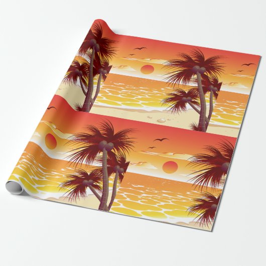 Tropical Sunset Beach Palm Tree Island Geschenkpapier (Ungerollt)