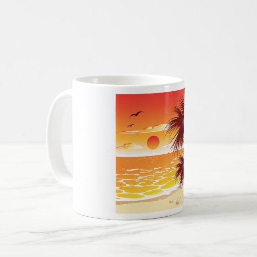 Tropical Sunset Beach Palm Tree Island Kaffeetasse (Vorderseite Links)