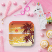 Tropical Sunset Beach Palm Tree Island Pappteller (Party)
