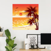 Tropical Sunset Beach Palm Tree Island Poster (Heimbüro)