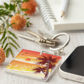 Tropical Sunset Beach Palm Tree Island Schlüsselanhänger (Vorderseite rechts)