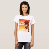 Tropical Sunset Beach Palm Tree Island T-Shirt (Vorne ganz)
