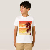 Tropical Sunset Beach Palm Tree Island T-Shirt (Vorne ganz)