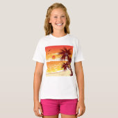 Tropical Sunset Beach Palm Tree Island T-Shirt (Vorne ganz)