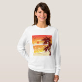 Tropical Sunset Beach Palm Tree Island T-Shirt (Vorne ganz)