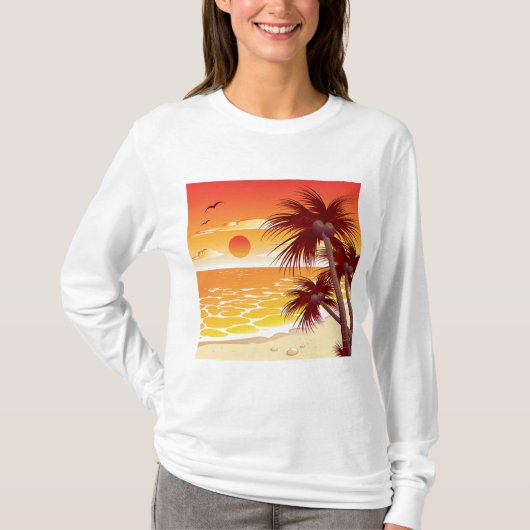Tropical Sunset Beach Palm Tree Island T-Shirt (Vorderseite)