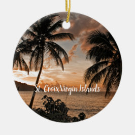 Tropical Sunset Beach Palm Trees USVI Keramik Ornament