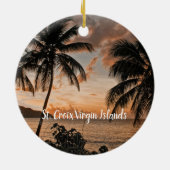 Tropical Sunset Beach Palm Trees USVI Keramik Ornament (Hinten)