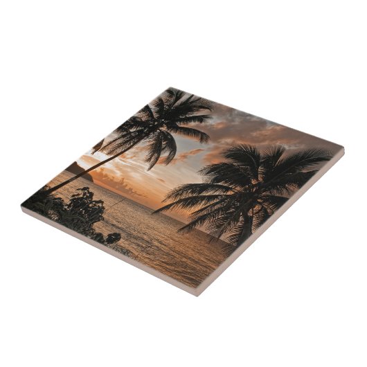 Tropical Sunset Beach Palmen Fliese (Seite)