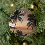 Tropical Sunset Beach Palmen Keramikornament<br><div class="desc">Diese romantische Landschaft wurde in Cane Bay in St. Croix US Jungfrau Islands fotografiert. Ich Liebe,  wie der Sonnenuntergang,  die Palmen und die Hügel zusammenkommen,  um ein entspannendes Sonnenuntergangsfoto zu machen. Ich hoffe,  es bringt eine entspannende und friedliche Ergänzung zu Ihrem Leben. Genießen Sie den Moment,  Denise Bennerson,  Fotograf</div>