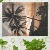 Tropical Sunset Beach Palmen Küchentuch (Gefaltet)