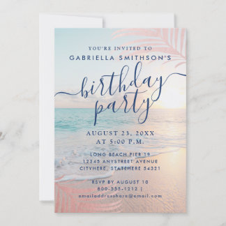 Tropical Sunset Beach Pink Geburtstagsparty Einladung