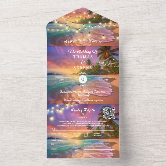 Tropical Sunset Beach QR Code Ocean All In One Einladung (Innen Boden)