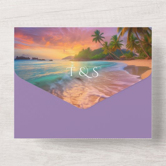 Tropical Sunset Beach QR Code Ocean All In One Einladung (Rückseite)