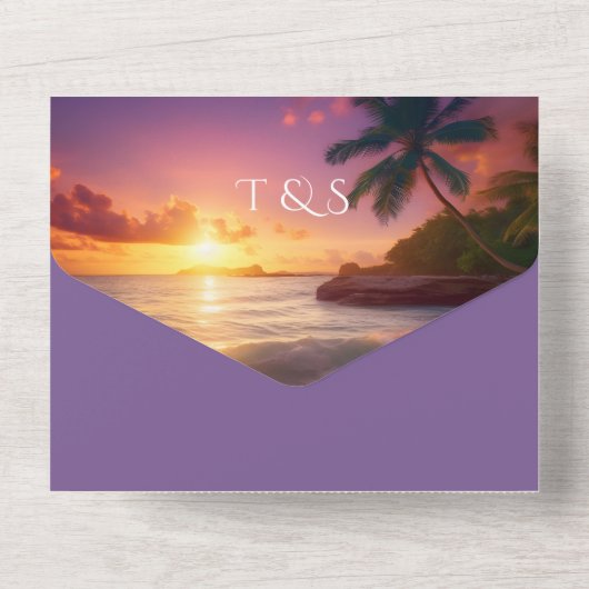 Tropical Sunset Beach QR Code Ocean All In One Einladung (Rückseite)