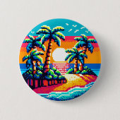 Tropical Sunset Beach Relaxing Pixel Art Paradies Button (Vorderseite)