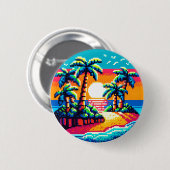 Tropical Sunset Beach Relaxing Pixel Art Paradies Button (Vorne & Hinten)