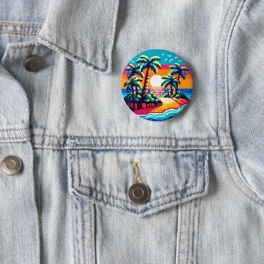 Tropical Sunset Beach Relaxing Pixel Art Paradies Button (Beispiel)