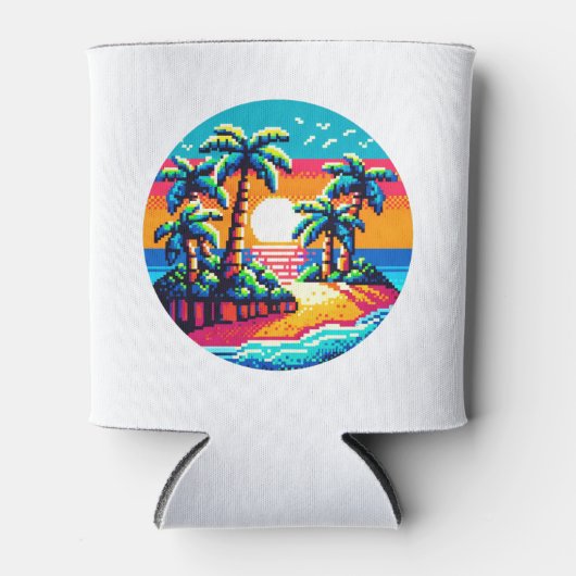 Tropical Sunset Beach Relaxing Pixel Art Paradies Dosenkühler (Vorderseite)