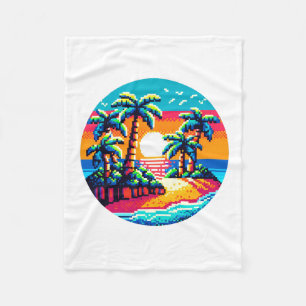 Tropical Sunset Beach Relaxing Pixel Art Paradies Fleecedecke