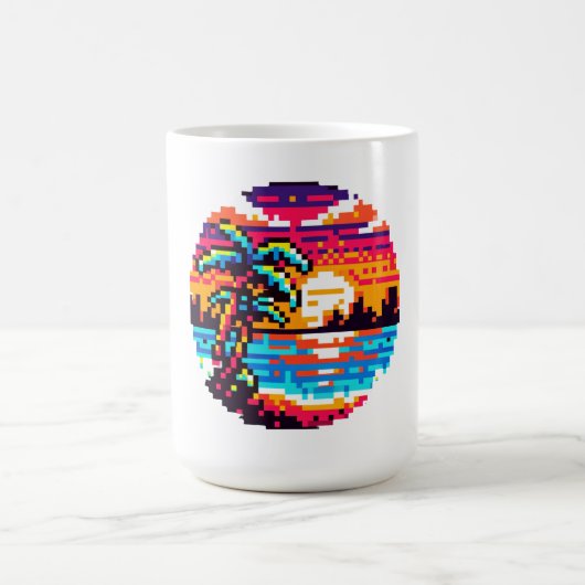 Tropical Sunset Beach Relaxing Pixel Art Paradies Kaffeetasse (Mittel)