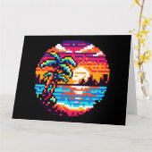 Tropical Sunset Beach Relaxing Pixel Art Paradies Karte (Gelbe Blume)