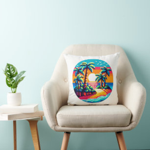 Tropical Sunset Beach Relaxing Pixel Art Paradies Kissen