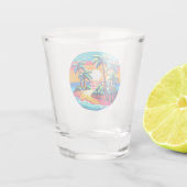 Tropical Sunset Beach Relaxing Pixel Art Paradies Schnapsglas (Rückseite)