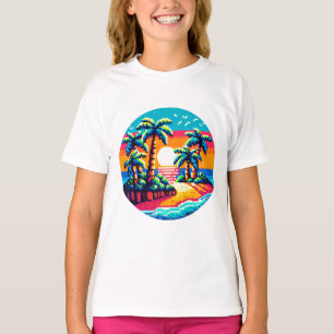 Tropical Sunset Beach Relaxing Pixel Art Paradies T-Shirt