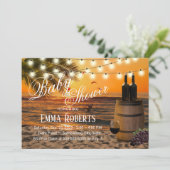 Tropical Sunset Beach Wine Barrel Baby Dusche Einladung (Stehend Vorderseite)