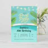 Tropical Sunset Birthday Pool Party Einladung (Stehend Vorderseite)