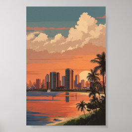 Tropical Sunset Cityscape - Palmen und Skyline Poster