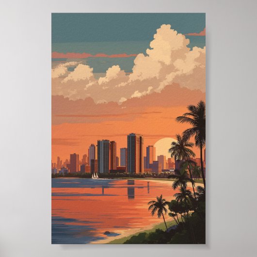Tropical Sunset Cityscape - Palmen und Skyline Poster (Vorne)
