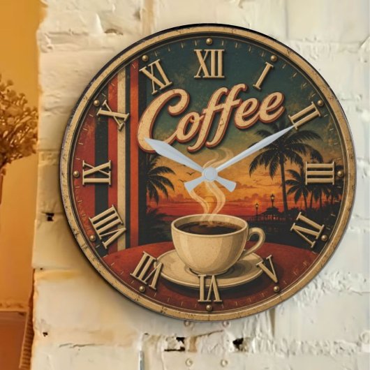 Tropical Sunset Coffee Große Wanduhr