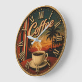 Tropical Sunset Coffee Große Wanduhr (Winkel)